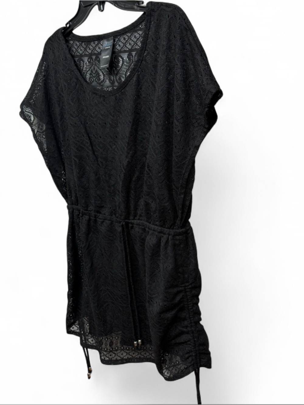 Catalina Black Lace Swim Cover-Up Tunic Dress Size L 12-14 Drawstring Waist - Picture 4 of 5
